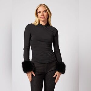 Adrienne Landau NWT Small Removable Faux Fur Gigi Front Wrap Top Fig Onyx Top